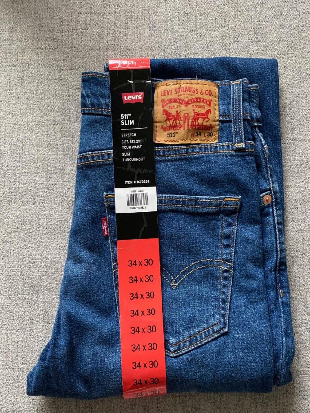 NEW Men's Levi's 511 Slim Fit Stretch Denim Blue Jeans, Dark Blue, 34x30